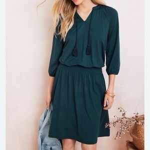 Garnet Hill women’s size S blue smocked knee length 3/4 sleeve dress